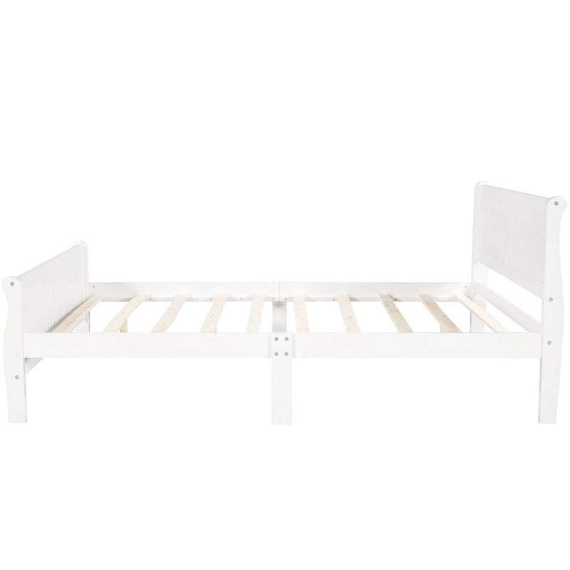 Lit plateforme pleine grandeur en bois avec tête de lit et pied de lit – Chêne / Espresso / Blanc, 2 personnes