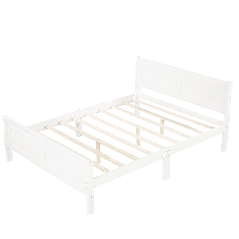 Lit plateforme pleine grandeur en bois avec tête de lit et pied de lit – Chêne / Espresso / Blanc, 2 personnes