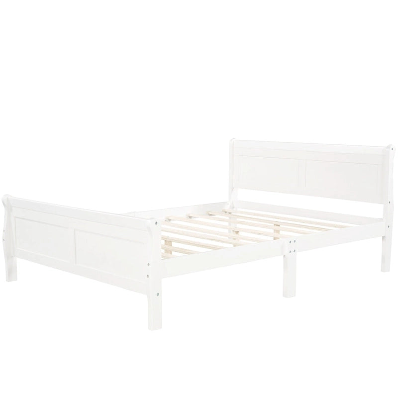 Lit plateforme pleine grandeur en bois avec tête de lit et pied de lit – Chêne / Espresso / Blanc, 2 personnes