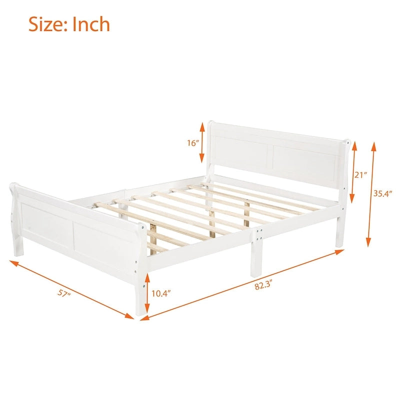 Lit plateforme pleine grandeur en bois avec tête de lit et pied de lit – Chêne / Espresso / Blanc, 2 personnes