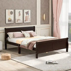 Lit plateforme pleine grandeur en bois avec tête de lit et pied de lit – Chêne / Espresso / Blanc, 2 personnes