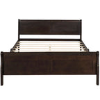 Lit plateforme pleine grandeur en bois avec tête de lit et pied de lit – Chêne / Espresso / Blanc, 2 personnes