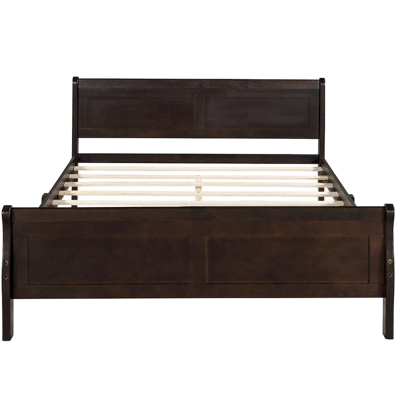 Lit plateforme pleine grandeur en bois avec tête de lit et pied de lit – Chêne / Espresso / Blanc, 2 personnes