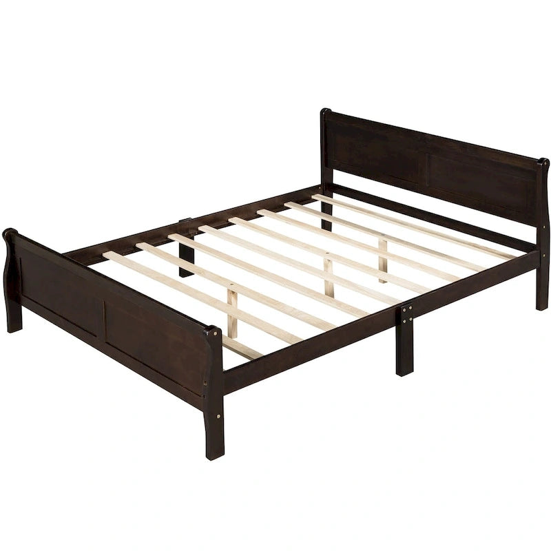 Lit plateforme pleine grandeur en bois avec tête de lit et pied de lit – Chêne / Espresso / Blanc, 2 personnes