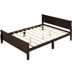 Lit plateforme pleine grandeur en bois avec tête de lit et pied de lit – Chêne / Espresso / Blanc, 2 personnes