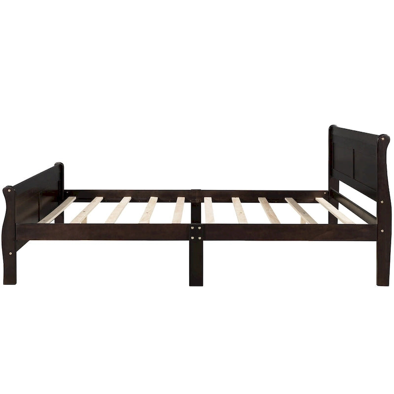 Lit plateforme pleine grandeur en bois avec tête de lit et pied de lit – Chêne / Espresso / Blanc, 2 personnes