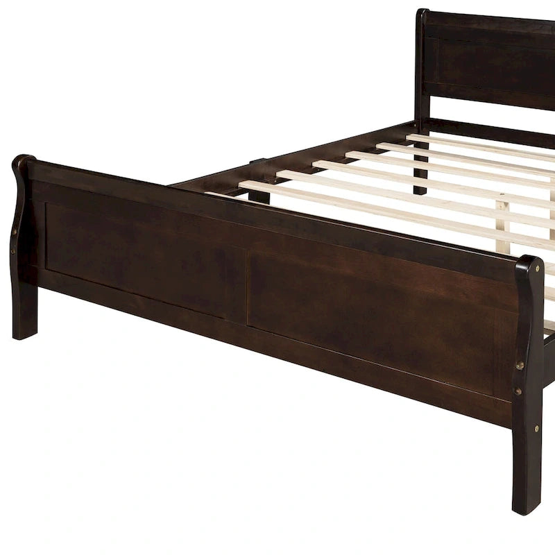 Lit plateforme pleine grandeur en bois avec tête de lit et pied de lit – Chêne / Espresso / Blanc, 2 personnes