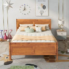 Lit plateforme pleine grandeur en bois avec tête de lit et pied de lit – Chêne / Espresso / Blanc, 2 personnes