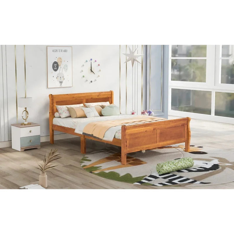 Lit plateforme pleine grandeur en bois avec tête de lit et pied de lit – Chêne / Espresso / Blanc, 2 personnes