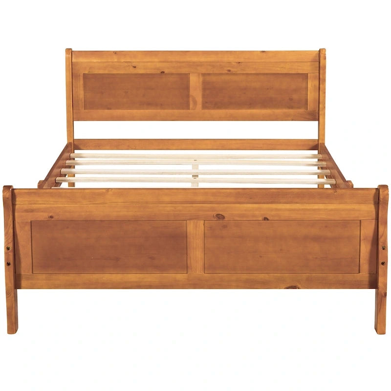 Lit plateforme pleine grandeur en bois avec tête de lit et pied de lit – Chêne / Espresso / Blanc, 2 personnes