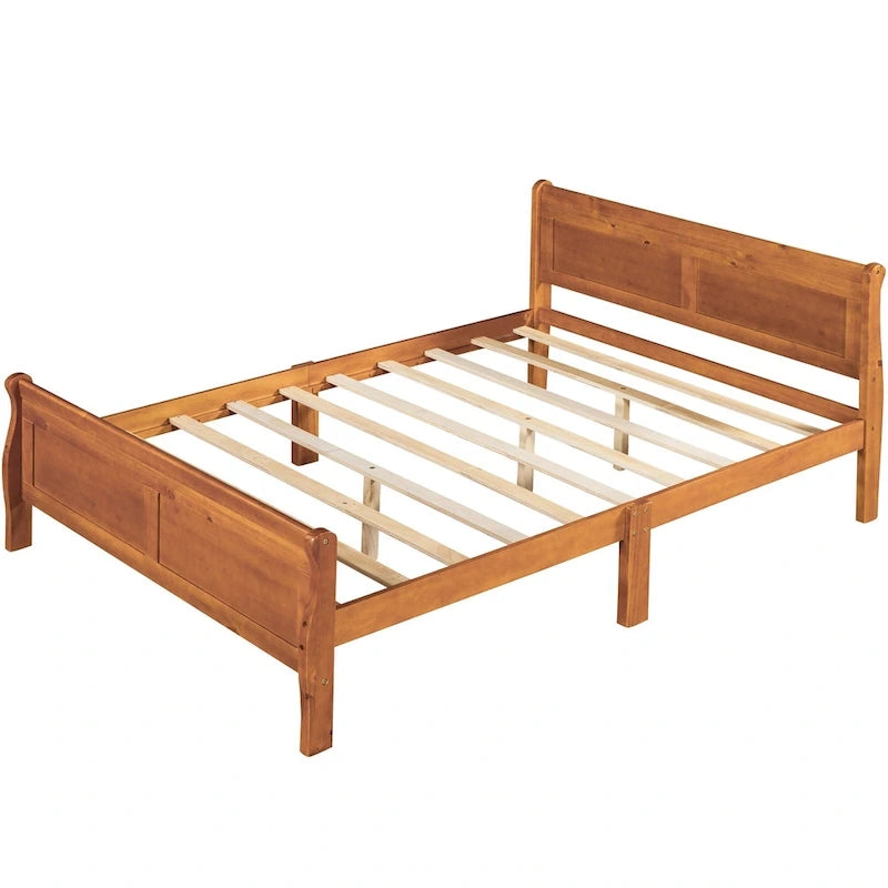 Lit plateforme pleine grandeur en bois avec tête de lit et pied de lit – Chêne / Espresso / Blanc, 2 personnes