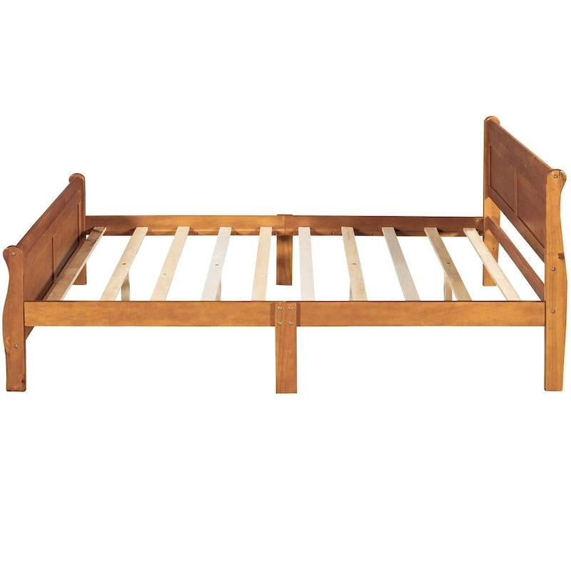 Lit plateforme pleine grandeur en bois avec tête de lit et pied de lit – Chêne / Espresso / Blanc, 2 personnes