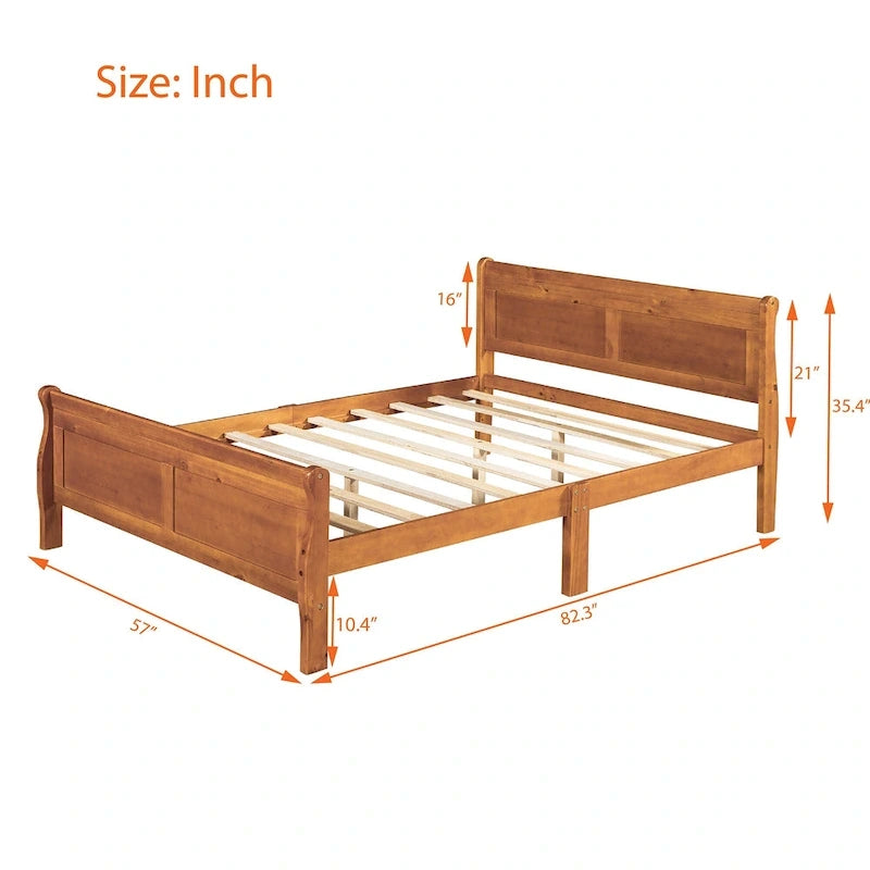 Lit plateforme pleine grandeur en bois avec tête de lit et pied de lit – Chêne / Espresso / Blanc, 2 personnes
