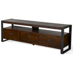 Meuble TV/console marron et noir, 3 tiroirs, 2 étagères, 198 cm