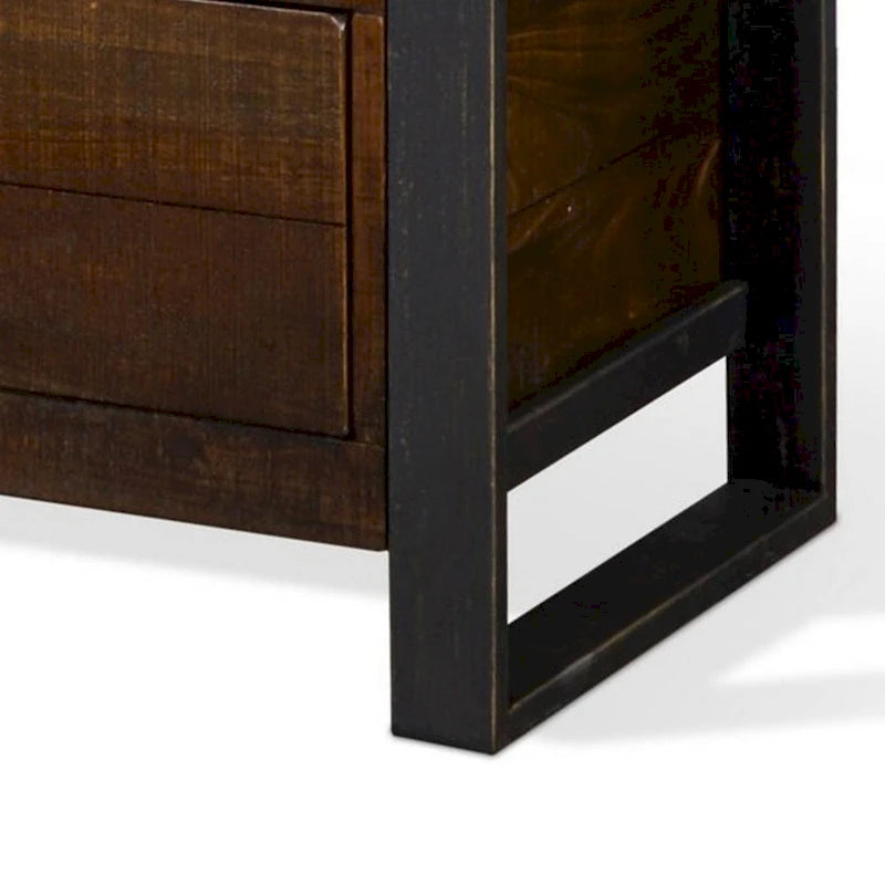 Meuble TV/console marron et noir, 3 tiroirs, 2 étagères, 198 cm