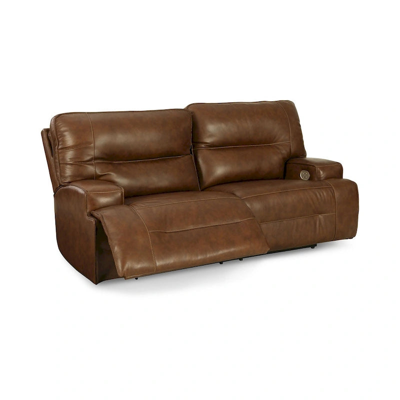 Canapé inclinable électrique en cuir marron auburn, 2 places, 213 cm