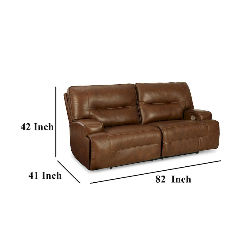 Canapé inclinable électrique en cuir marron auburn, 2 places, 213 cm