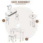 Ensemble coiffeuse individuelle blanche avec miroir LED, tabouret rembourré et 2 tiroirs