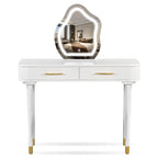 Ensemble coiffeuse individuelle blanche avec miroir LED, tabouret rembourré et 2 tiroirs