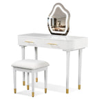 Ensemble coiffeuse individuelle blanche avec miroir LED, tabouret rembourré et 2 tiroirs