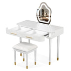 Ensemble coiffeuse individuelle blanche avec miroir LED, tabouret rembourré et 2 tiroirs