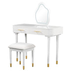 Ensemble coiffeuse individuelle blanche avec miroir LED, tabouret rembourré et 2 tiroirs