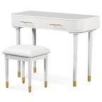 Ensemble coiffeuse individuelle blanche avec miroir LED, tabouret rembourré et 2 tiroirs