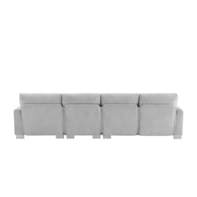 Canapé d'angle en L blanc/gris clair avec méridienne, 4-5 places