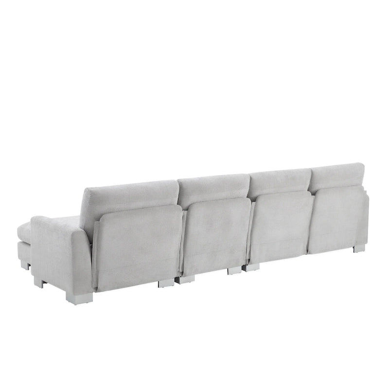 Canapé d'angle en L blanc/gris clair avec méridienne, 4-5 places
