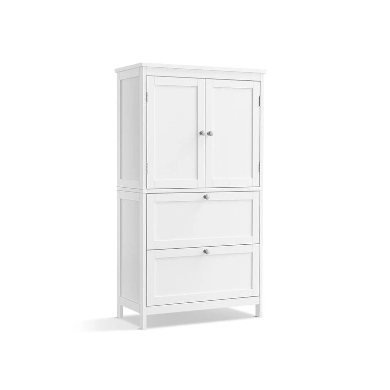 Meuble de salle de bain autoportant avec 2 tiroirs et étagère réglable — Blanc / Gris colombe / Vert forêt