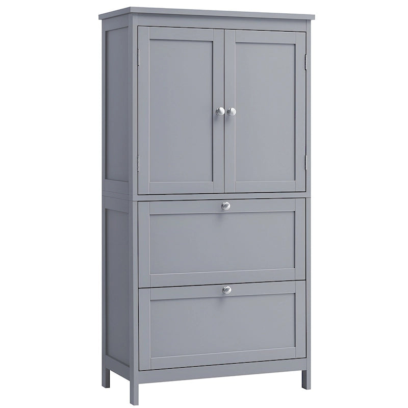 Meuble de salle de bain autoportant avec 2 tiroirs et étagère réglable — Blanc / Gris colombe / Vert forêt