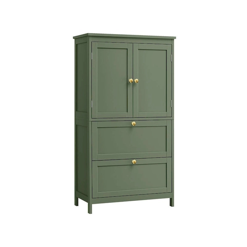 Meuble de salle de bain autoportant avec 2 tiroirs et étagère réglable — Blanc / Gris colombe / Vert forêt