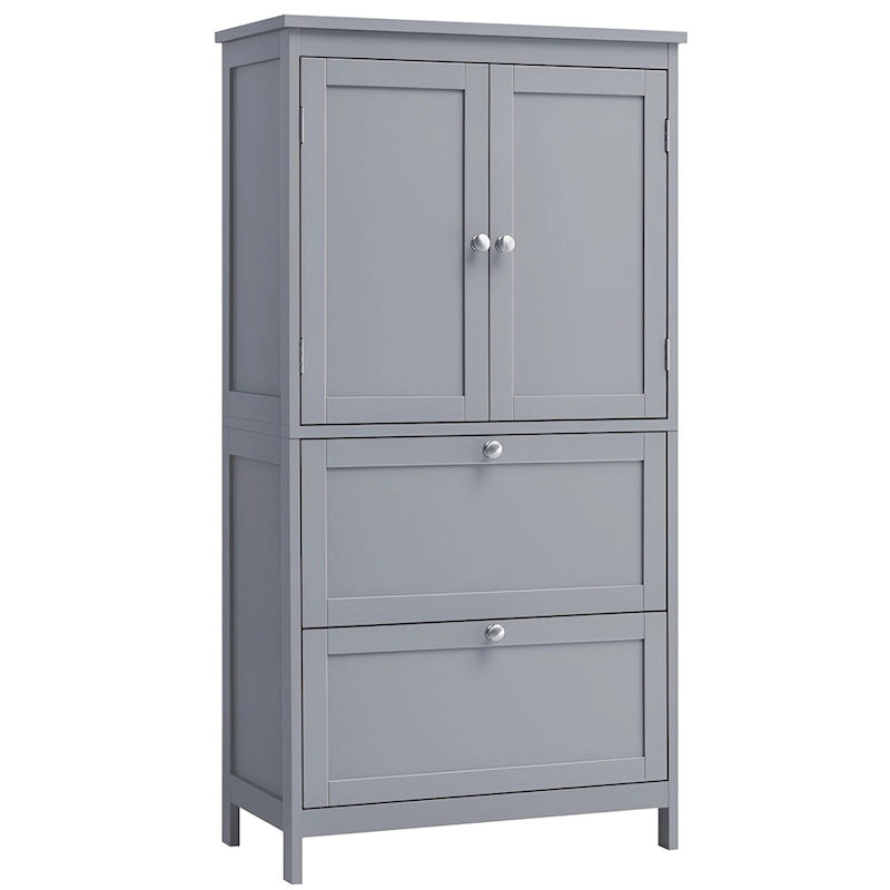 Meuble de salle de bain autoportant avec 2 tiroirs et étagère réglable — Blanc / Gris colombe / Vert forêt