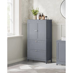 Meuble de salle de bain autoportant avec 2 tiroirs et étagère réglable — Blanc / Gris colombe / Vert forêt