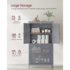 Meuble de salle de bain autoportant avec 2 tiroirs et étagère réglable — Blanc / Gris colombe / Vert forêt