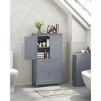 Meuble de salle de bain autoportant avec 2 tiroirs et étagère réglable — Blanc / Gris colombe / Vert forêt