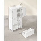 Meuble de salle de bain autoportant avec 2 tiroirs et étagère réglable — Blanc / Gris colombe / Vert forêt