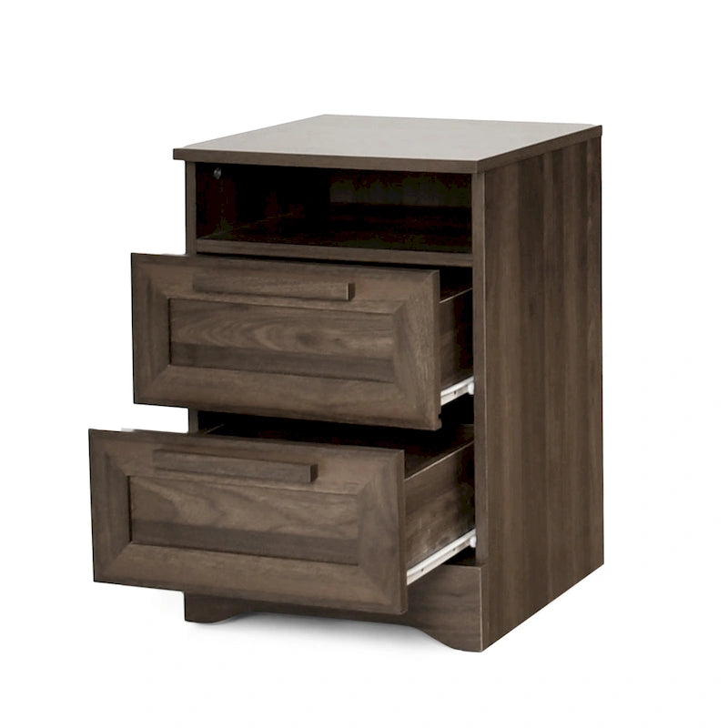 Lot de 2 tables de chevet à 2 tiroirs, style rustique – Érable gris / Noyer