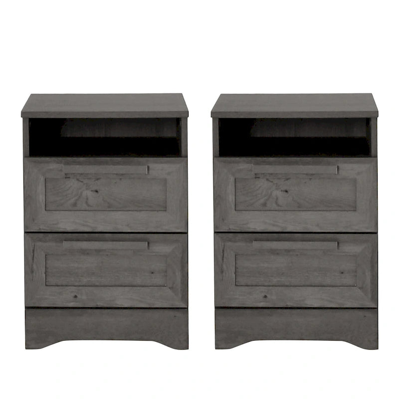 Lot de 2 tables de chevet à 2 tiroirs, style rustique – Érable gris / Noyer