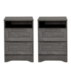 Lot de 2 tables de chevet à 2 tiroirs, style rustique – Érable gris / Noyer