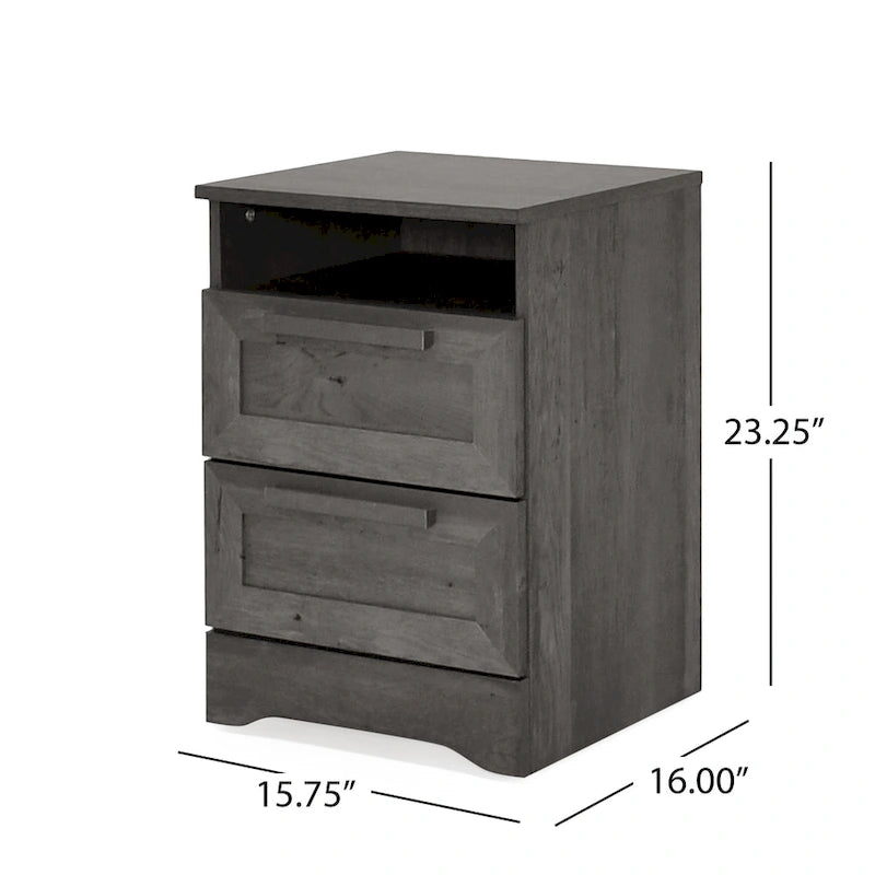 Lot de 2 tables de chevet à 2 tiroirs, style rustique – Érable gris / Noyer