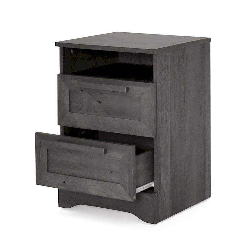 Lot de 2 tables de chevet à 2 tiroirs, style rustique – Érable gris / Noyer