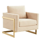 Fauteuil d'appoint du milieu du siècle en velours beige avec pieds dorés, une place