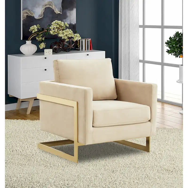 Fauteuil d'appoint du milieu du siècle en velours beige avec pieds dorés, une place