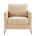 Fauteuil d'appoint du milieu du siècle en velours beige avec pieds dorés, une place