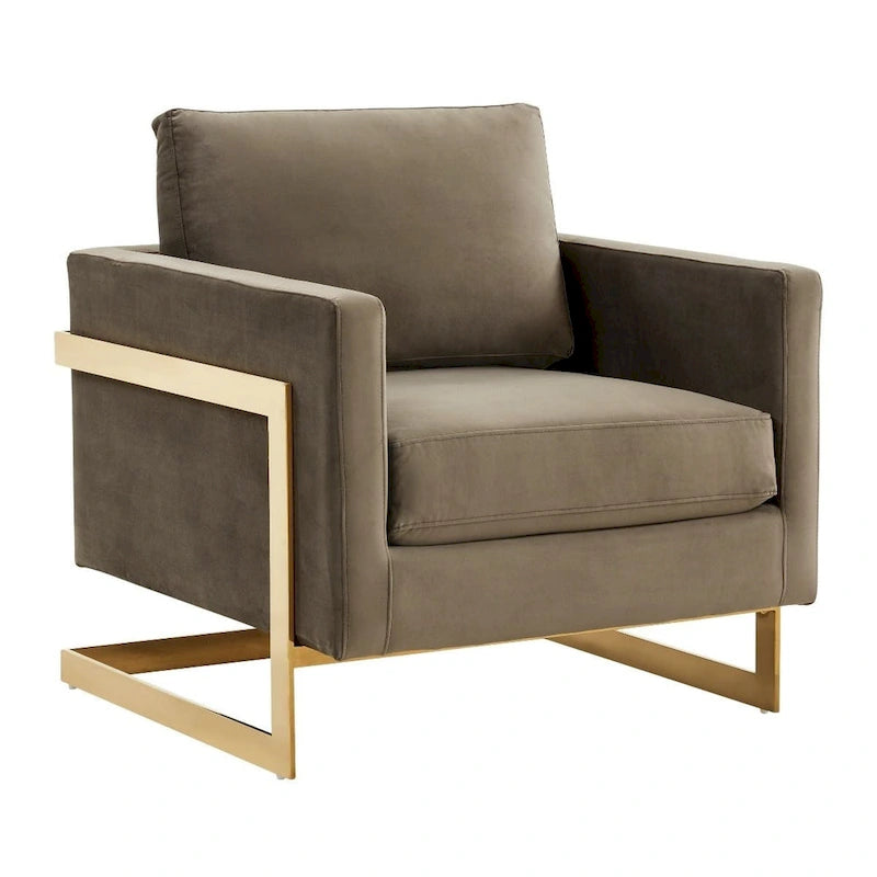 Fauteuil d'appoint du milieu du siècle en velours beige avec pieds dorés, une place