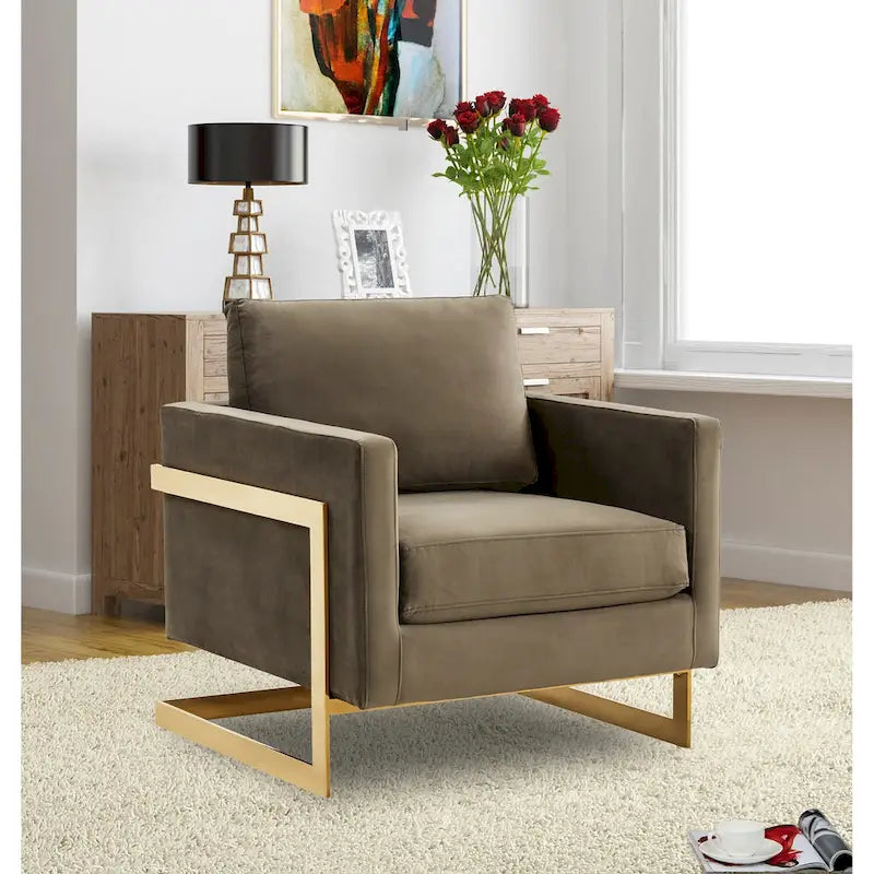 Fauteuil d'appoint du milieu du siècle en velours beige avec pieds dorés, une place