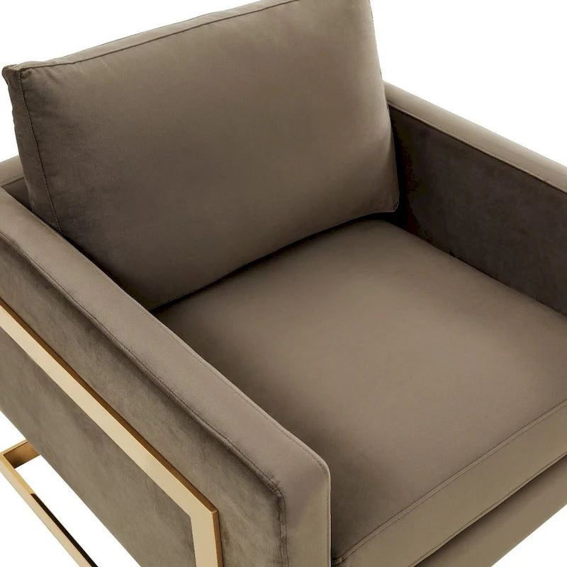 Fauteuil d'appoint du milieu du siècle en velours beige avec pieds dorés, une place