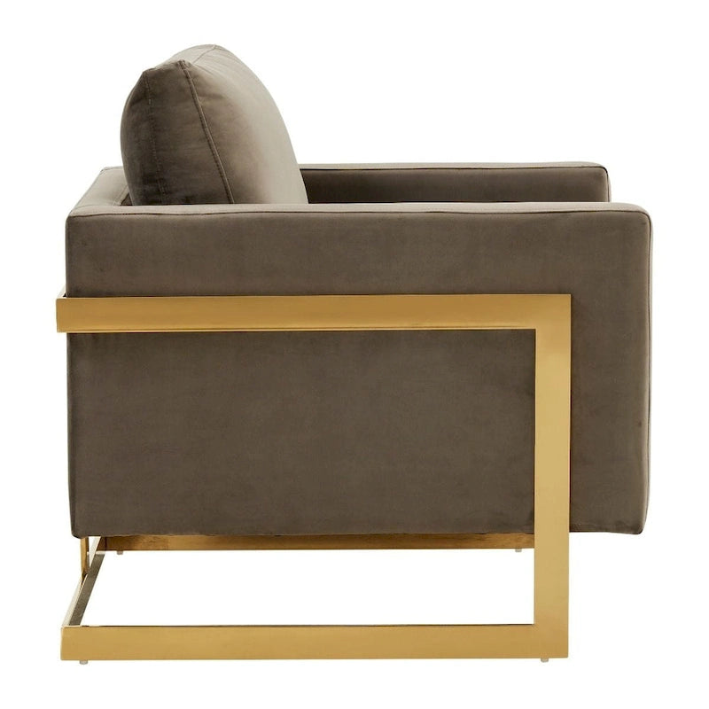 Fauteuil d'appoint du milieu du siècle en velours beige avec pieds dorés, une place