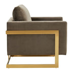 Fauteuil d'appoint du milieu du siècle en velours beige avec pieds dorés, une place